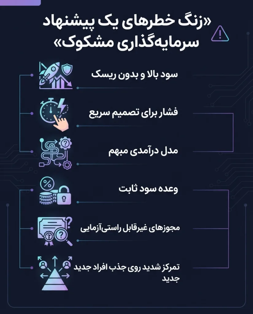 اینفوگرافی زنگ خطرهای کلاهبرداری پانزی